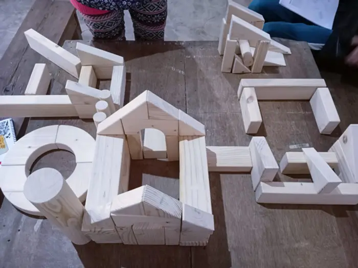 Wooden block buildings made by the children, Educere Learning Center