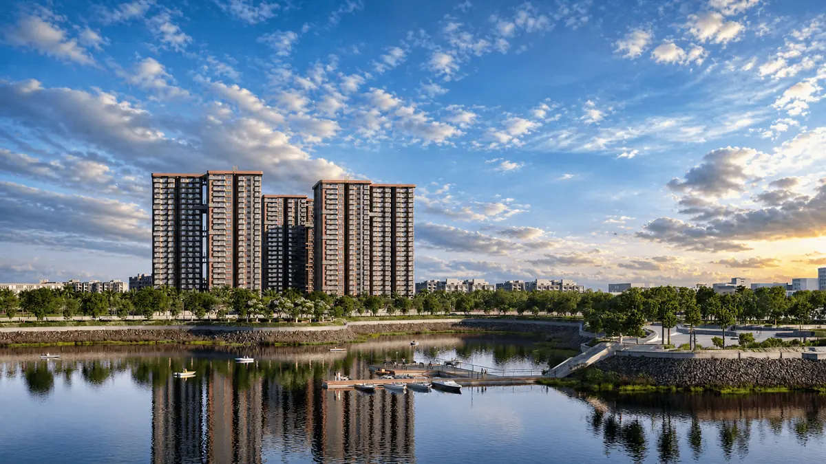 Artist's impression of TRU Aquapolis towers opposite Varthur Lake