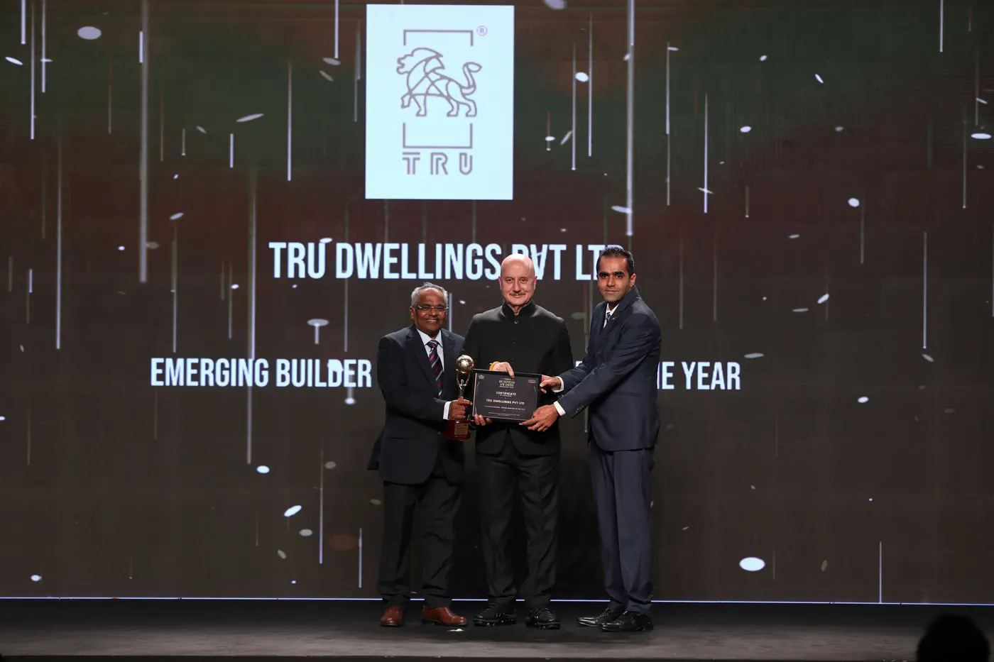 TRU Dwellings receiving the Emerging Builder – Young Achiever of the Year award at the Times Business Awards 2024